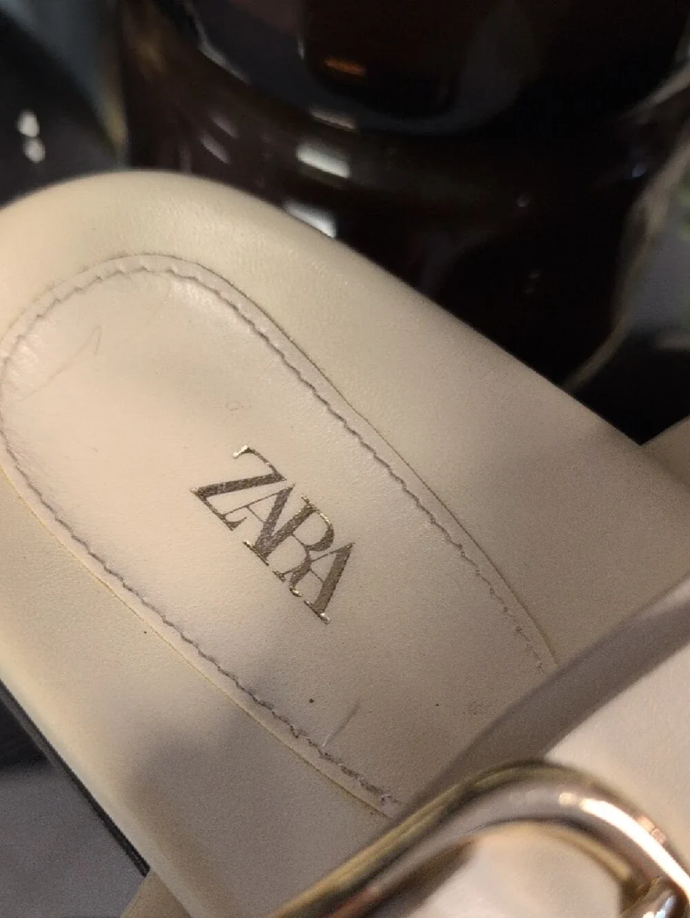 Zara Cream Slide Sandals with Gold-Tone Buckle Detail - Picture 2 of 10